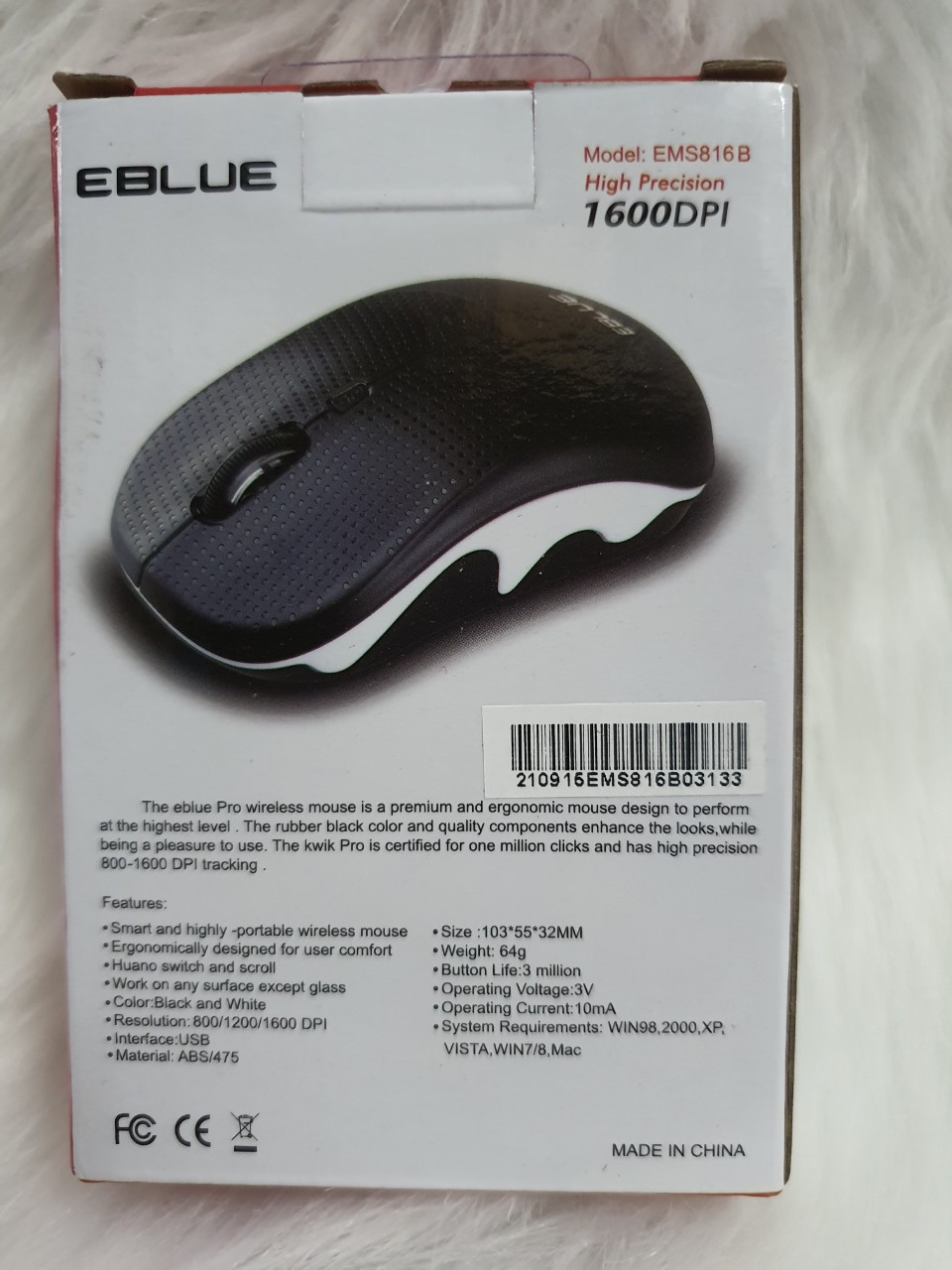 Mouse chuột ko dây Eblue EMS816 1600dpi - Hàng chính hãng