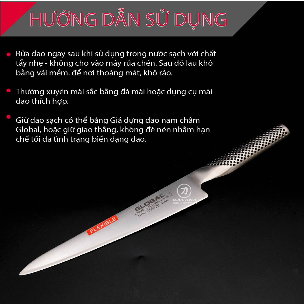 Dao bếp Nhật cao cấp Global G20 Filleting Knife - Dao phi lê (210mm)- Dao bếp Nhật chính hãng