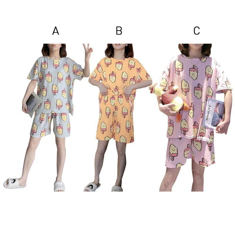 Bộ Đồ Ngủ Áo Tay Ngắn + Quần Short Xinh Xắn Cho Nữ