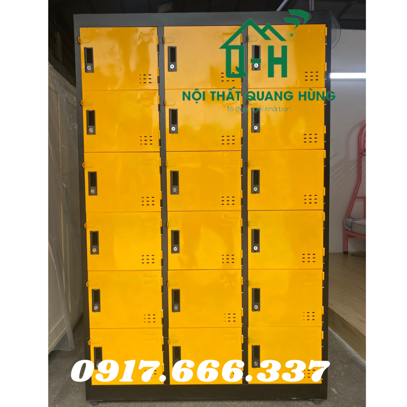 TỦ SẮT HỒ SƠ LOCKER TĨNH ĐIỆN 18 NGĂN MÀU VÀNG ĐEN DÀNH CHO VĂN PHÒNG