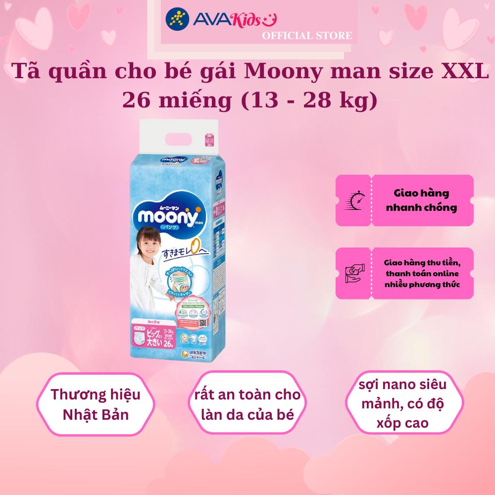 Tã quần cho bé gái Moony man size XXL 26 miếng (13 - 28 kg)