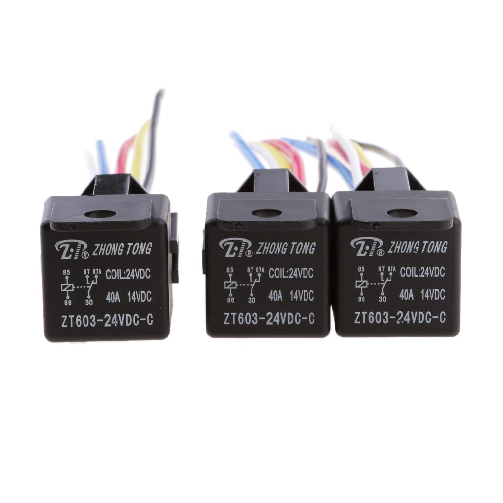 3pcs 24V 40A 5 Pin Terminal SPDT Relay Power Switch With Pre-wired Harness