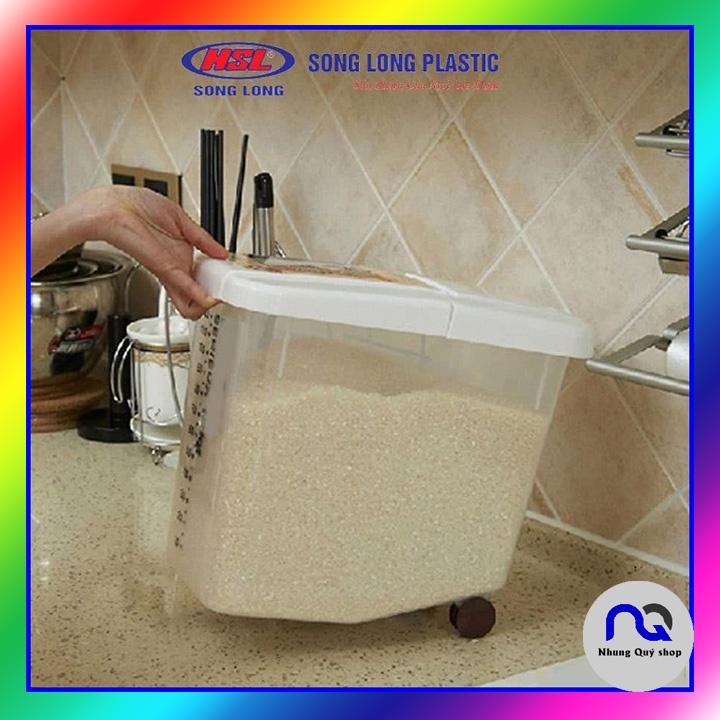 Thùng đựng gạo có nắp nhựa cao cấp, có bánh xe Song Long Plastic size 10kg và 15kg