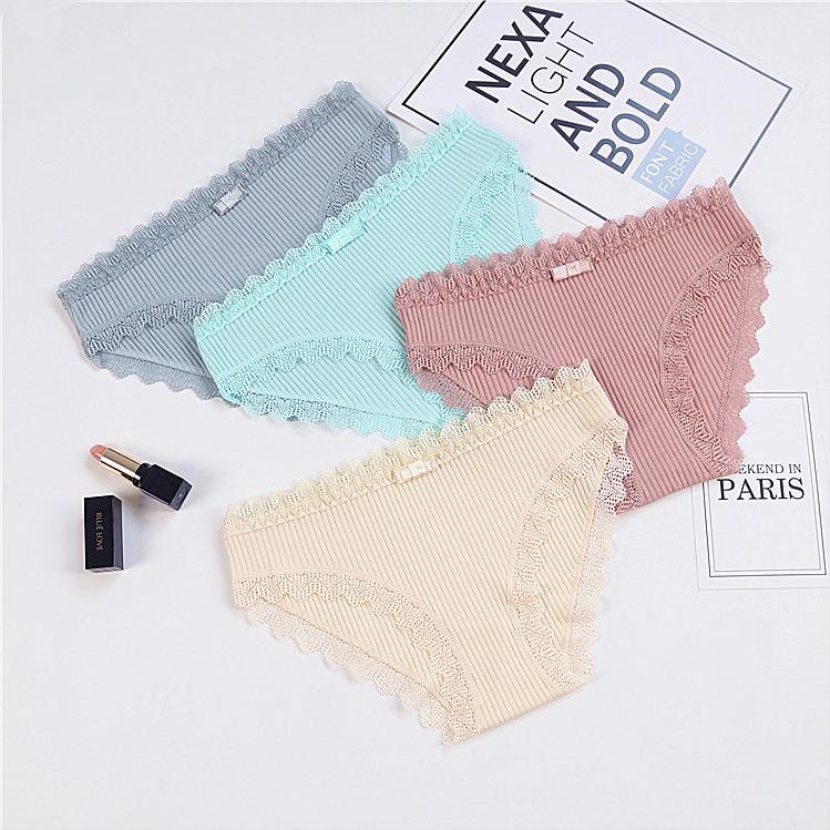 Set 4 Quần Lót Nữ Cotton Tăm Viền Ren Xuất Nhật Có Nơ LT22