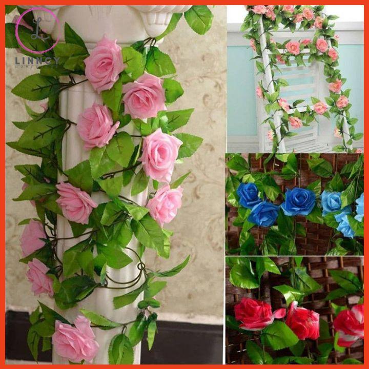 Hoa hồng dây leo nhâ tạo 2.4m gồm 9 bông hoa trang trí đám cưới, xích đu, ban công, sửa sổ, làm giỏ hoa treo tường