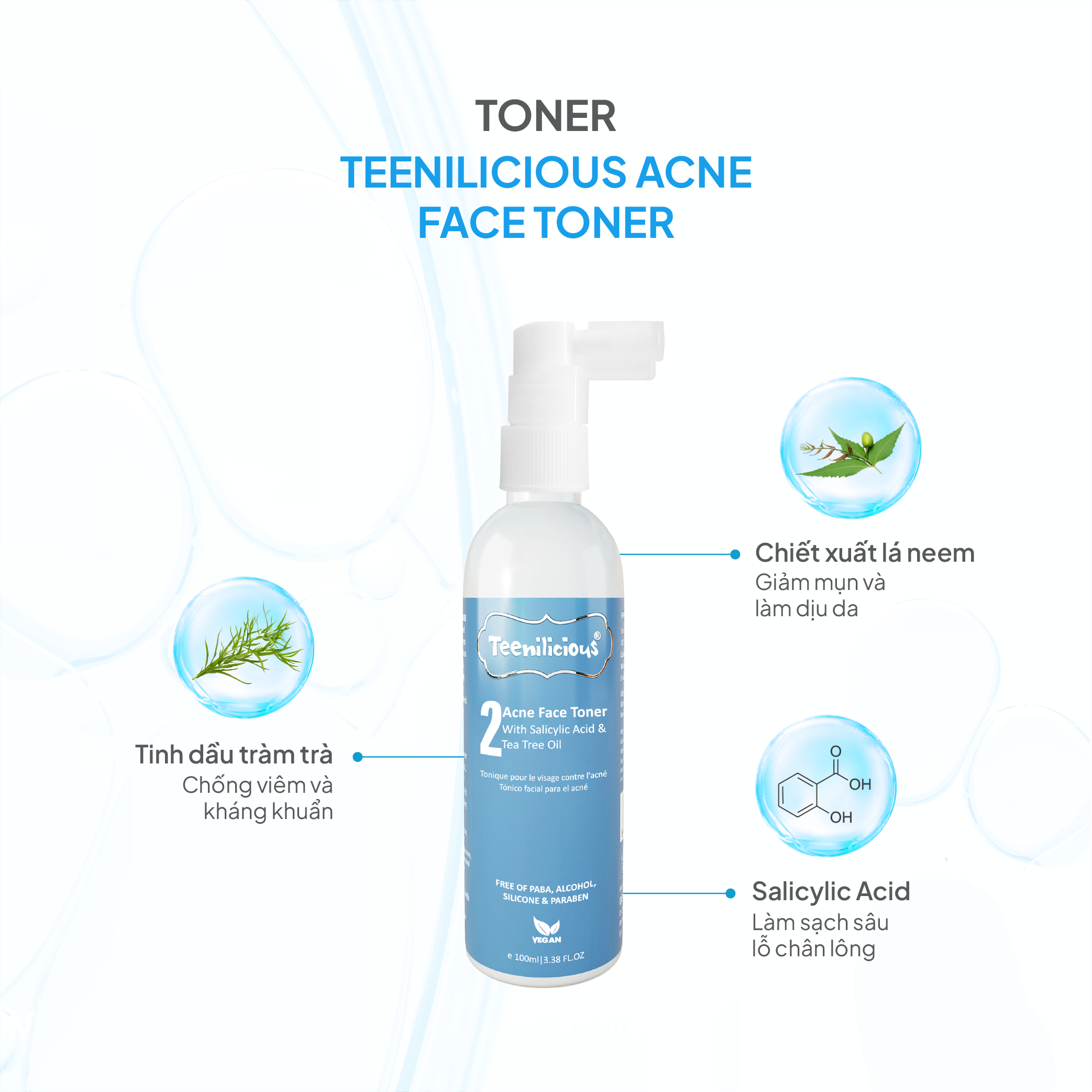 Nước Cân Bằng Dạng Xịt Teenilicious Acne Face Toner Hỗ Trợ Giảm Mụn Dành Cho Da Mụn &amp; Nhạy Cảm 100ml