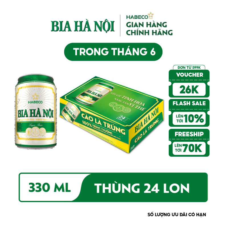 Bia Hà Nội Nhãn Xanh Khuyến mại hè  - Thùng 24 lon 330ml