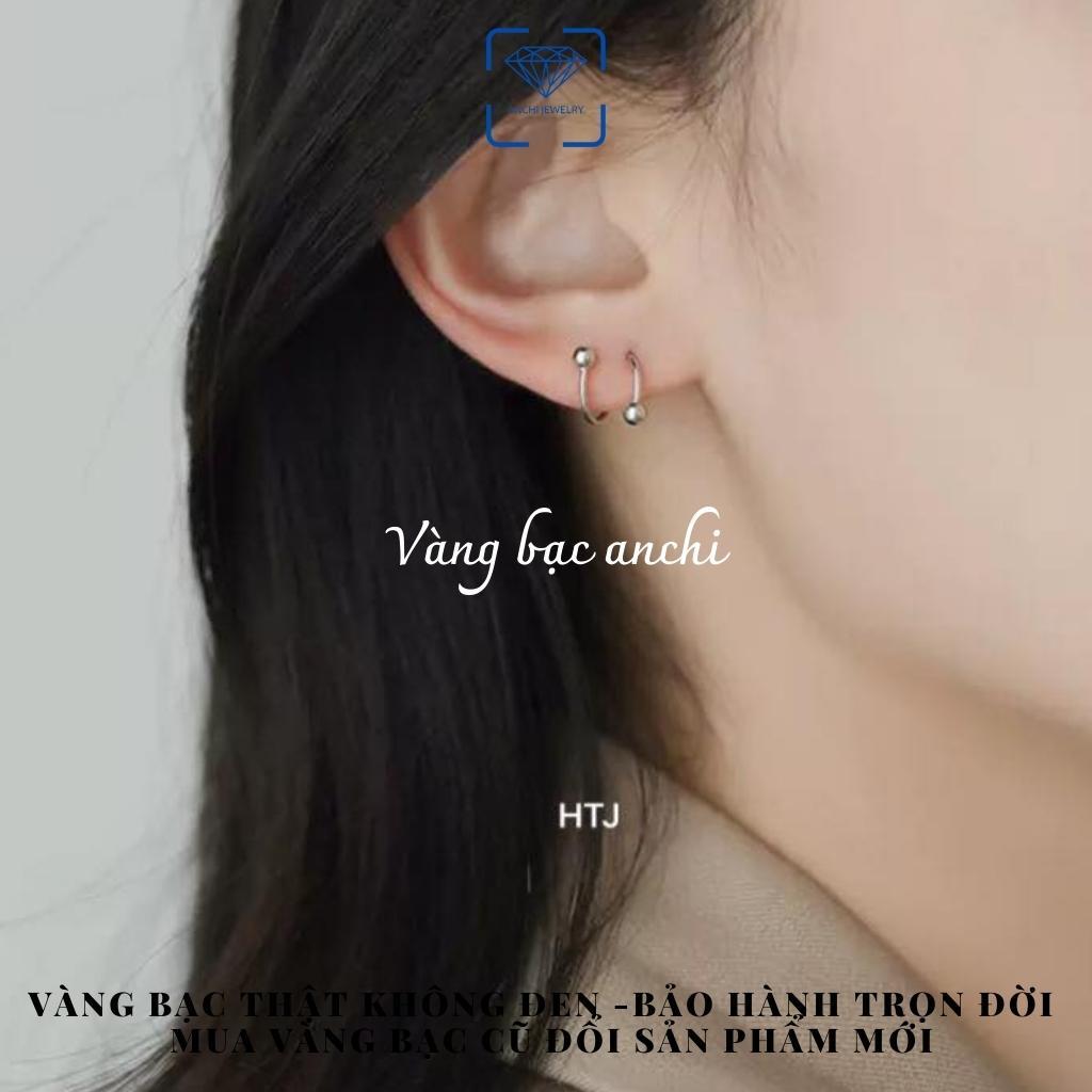 Khuyên tai xoắn ốc ôm vành 2 đầu bi tròn, bông tai bạc nam/ nữ unisex cá tính, Anchi jewelry