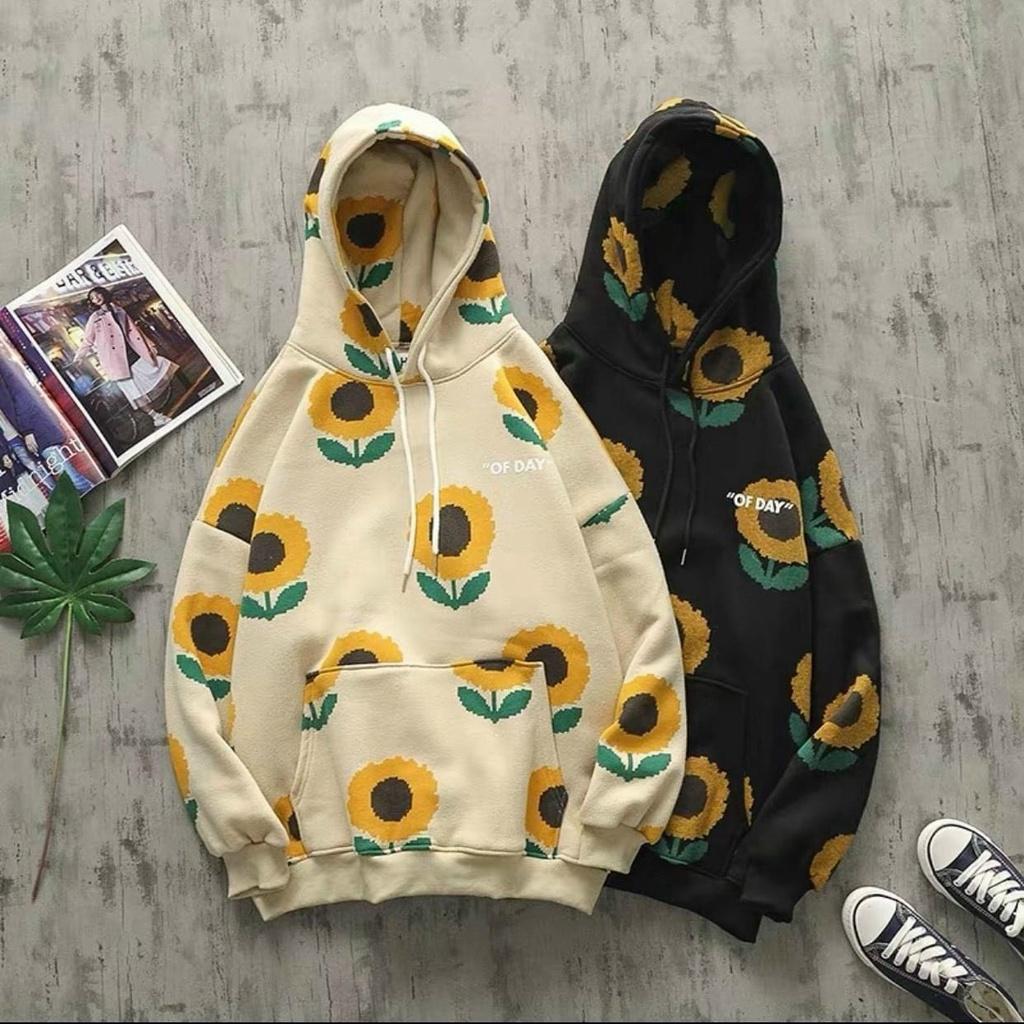 Áo hoodie nỉ ngoại in hoa hướng dương dễ thương năng động