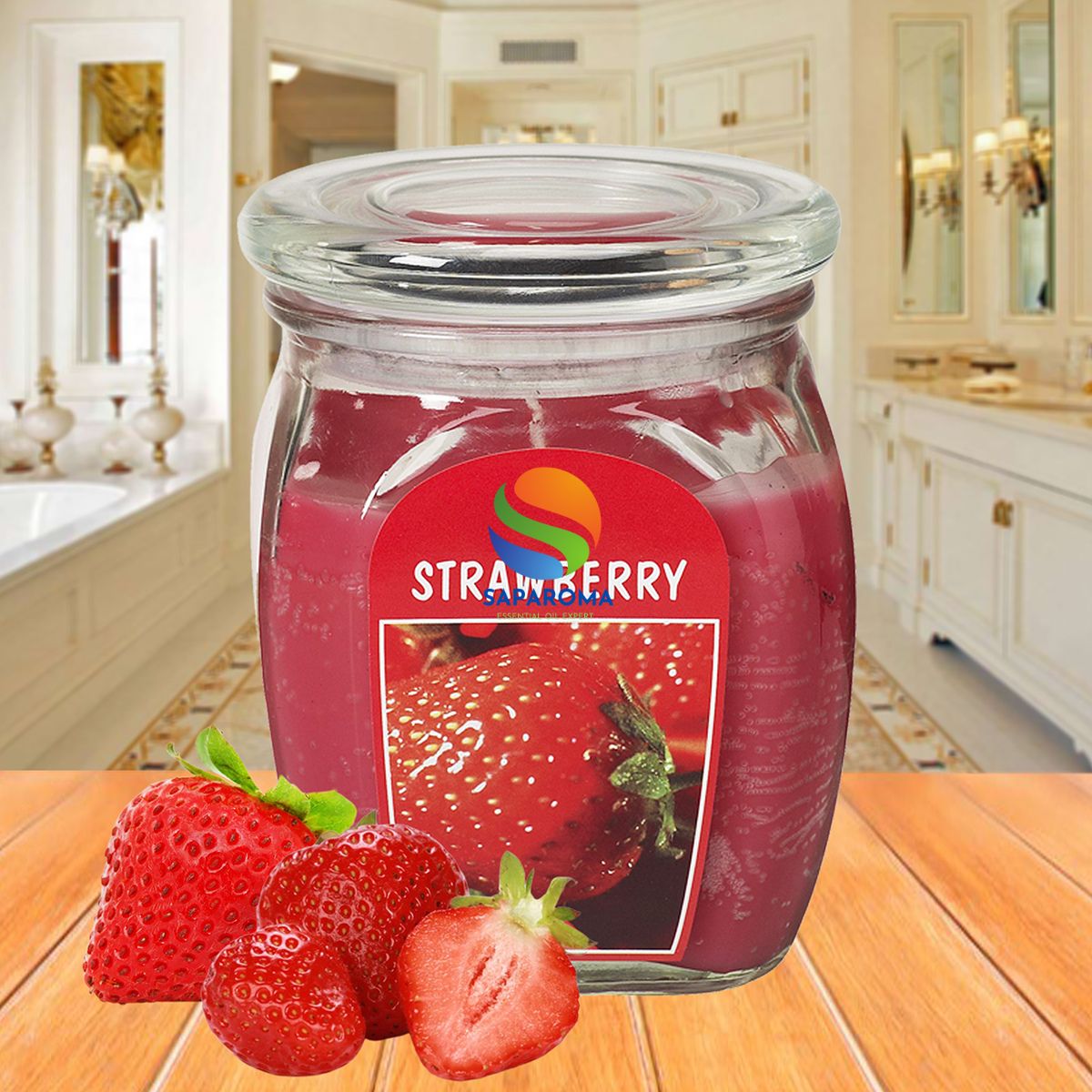 Hũ nến thơm tinh dầu Bolsius Strawberry 305g QT024370 - hương dâu tây, nến trang trí, thơm phòng, thư giãn, Hỗ trợ khử mùi