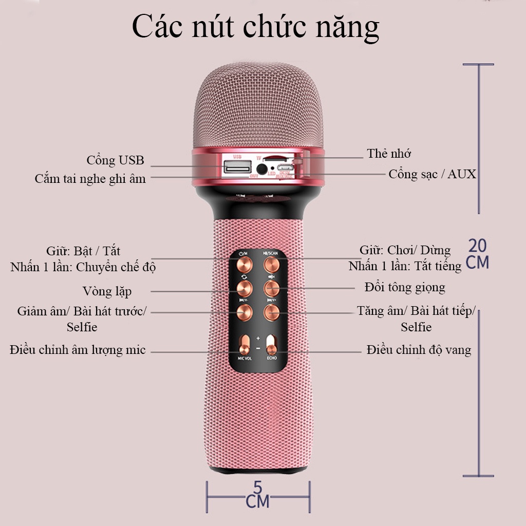 Micro Karaoke Bluetooth Cao Cấp Tích Hợp Kèm Loa Bass Siêu Trầm Không Dây, Mic Bắt Giọng Cực Tốt, Pin Trâu, Hỗ Trợ Nghe Gọi, USB, Thẻ Nhớ, Thay Đổi Giọng, FM Radio, Tín Hiệu Âm Thanh Ra