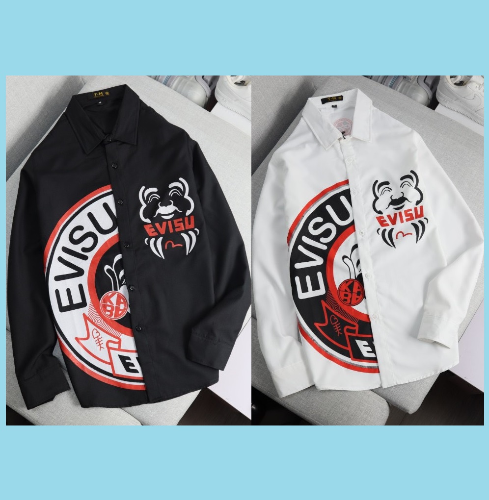 Áo sơ mi lụa nam in họa tiết EVISU - Mã 13