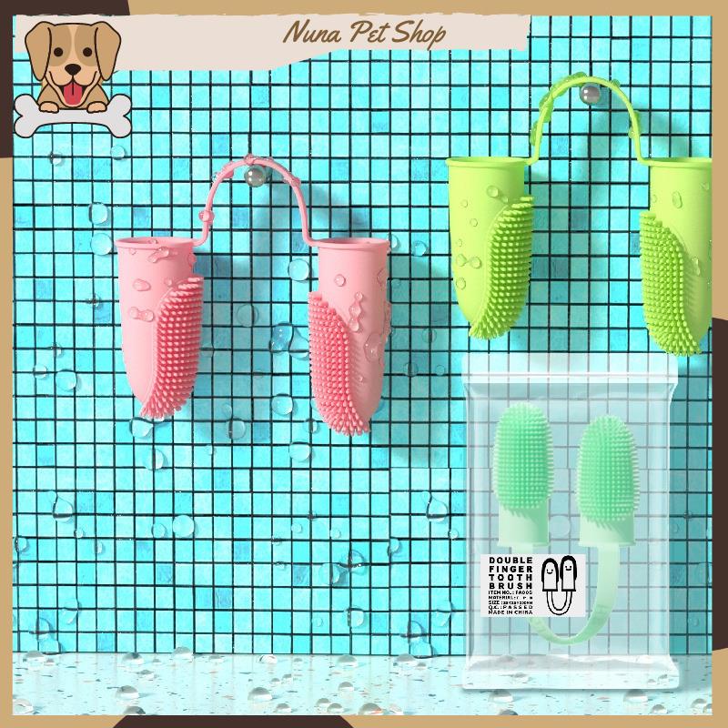 Bàn chải đánh răng cho chó mèo - Bàn chải xỏ ngón bằng silicone mềm tiện dụng