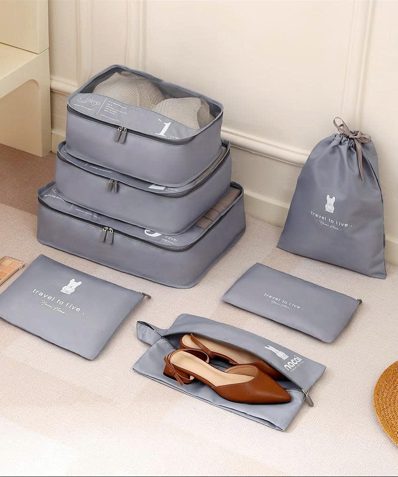 Set 7 Túi Đựng Đồ Du Lịch Họa Tiết KUNBE Giúp Phân Loại Quần Áo Đồ Dùng Ngăn Nắp, Chống Thấm Nước Phù Hợp Để Vali