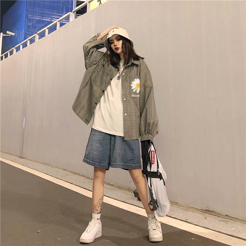 ÁO SƠ MI KẺ HOA CÚC HELLO UNISEX FORM RỘNG NAM NỮ / ÁO SƠ MI KẺ OVERSIZE