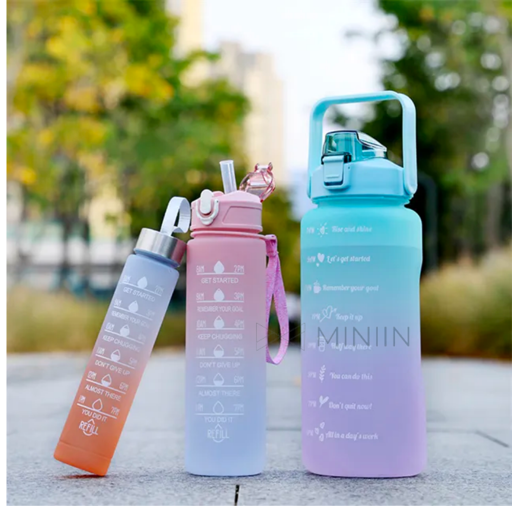COMBO 3 Bình Nước Chia Vạch Nhắc Uống Nước Cute Sức Chứa Lớn Thể Thao - Chai Nước Bình Nam Nữ Dễ Thương Cốc Uống Nước Dễ Thương 2000Ml + 900Ml + 500Ml - HÀNG CHÍNH HÃNG MINIIN