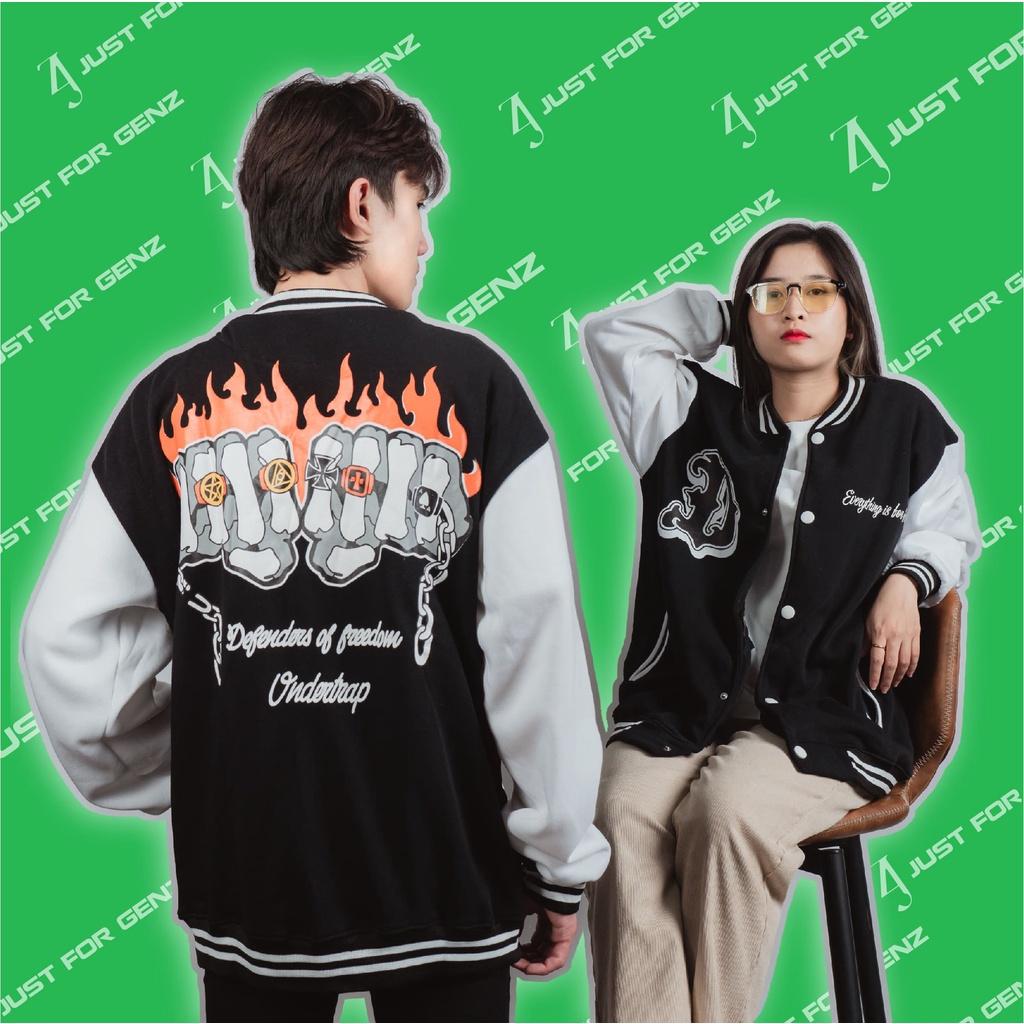 Áo khoác Bomber Varsity Jacket UNDERTRAP, áo bomber nam nữ unisex JFgenz chất nỉ bông DFire