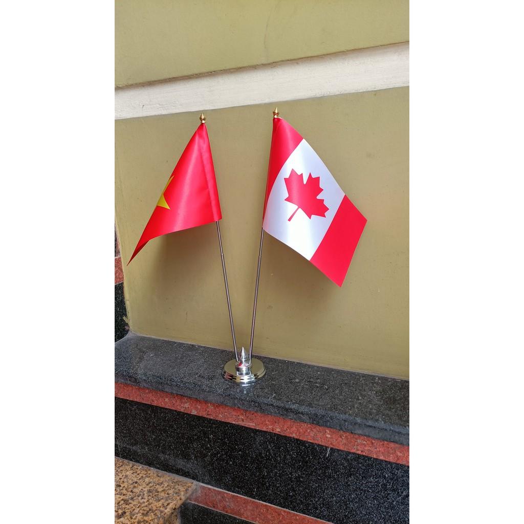 Cờ để bàn Việt Nam Canada đế inox đôi mini