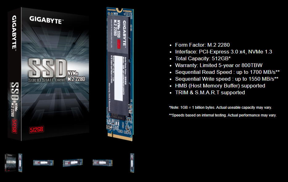 Ổ cứng SSD Gigabyte 512GB M.2 PCIe NVMe Gen3x4 - Hàng chính hãng