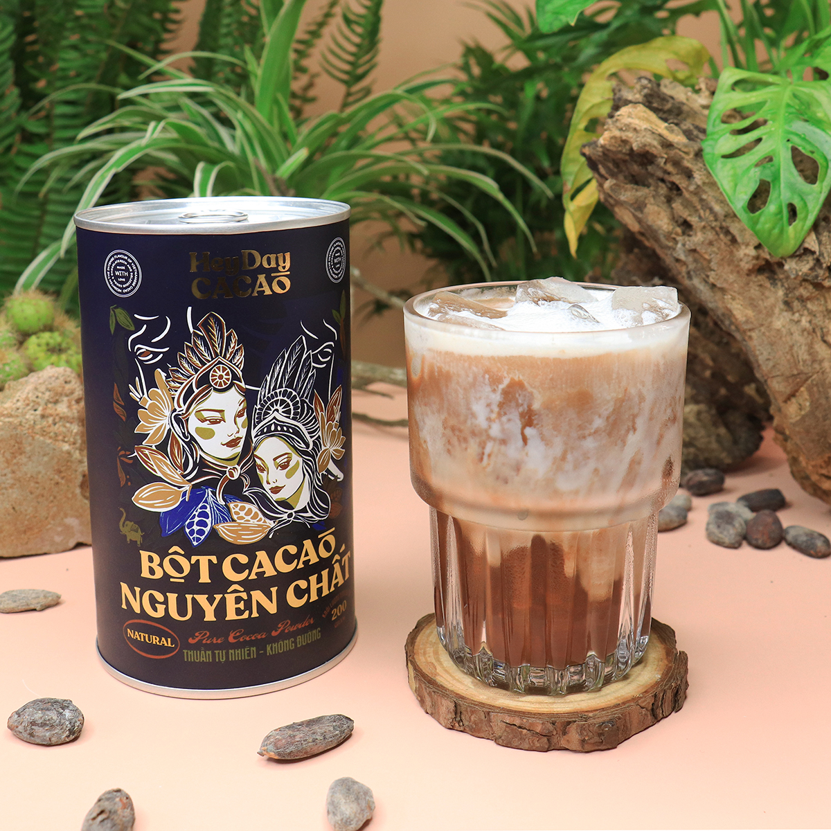 Bột Cacao Nguyên Chất 100% - Dòng Natural Không Kiềm Hóa - Lon 200g - Bộ sản phẩm cacao "Thật" Heydaycacao