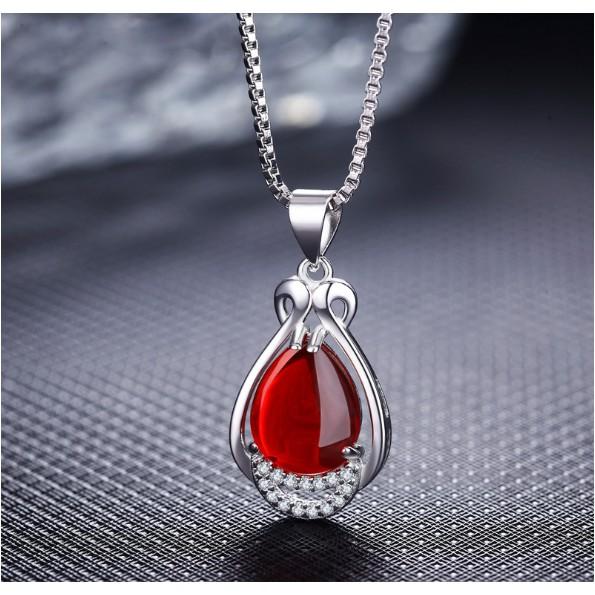 Mặt Dây Chuyền Thời Trang Đính Đá Chalcedony Xanh Ngọc, Hồng Ngọc Kiểu Giọt Nước Hợp Kim Mạ Bạc Cao Cấp