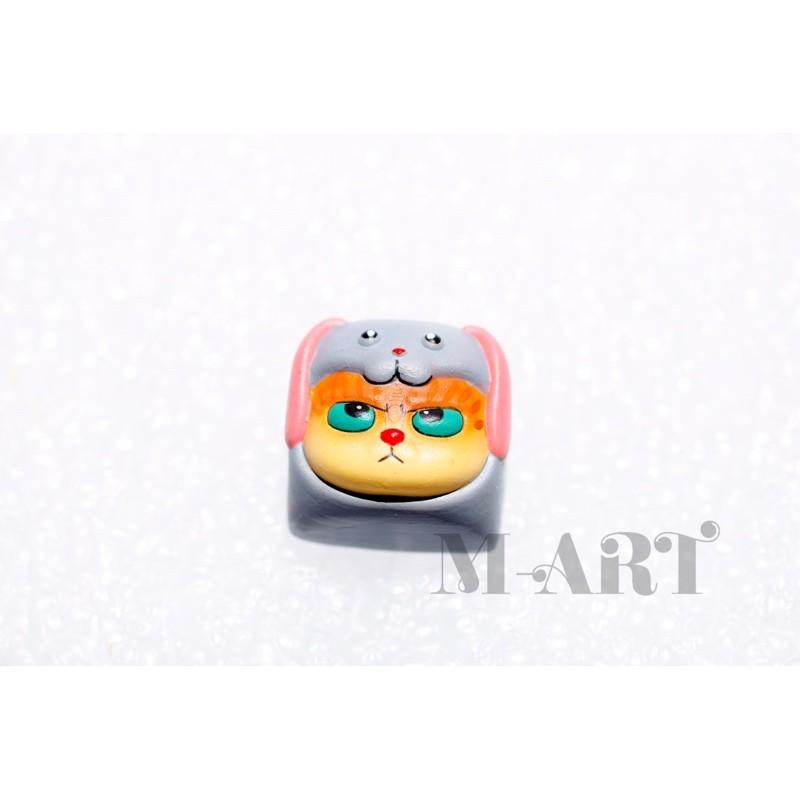 Nút dành cho bàn phím cơ mèo dễ thương và chiếc mũ thỏ con - Meowy artisan keycaps