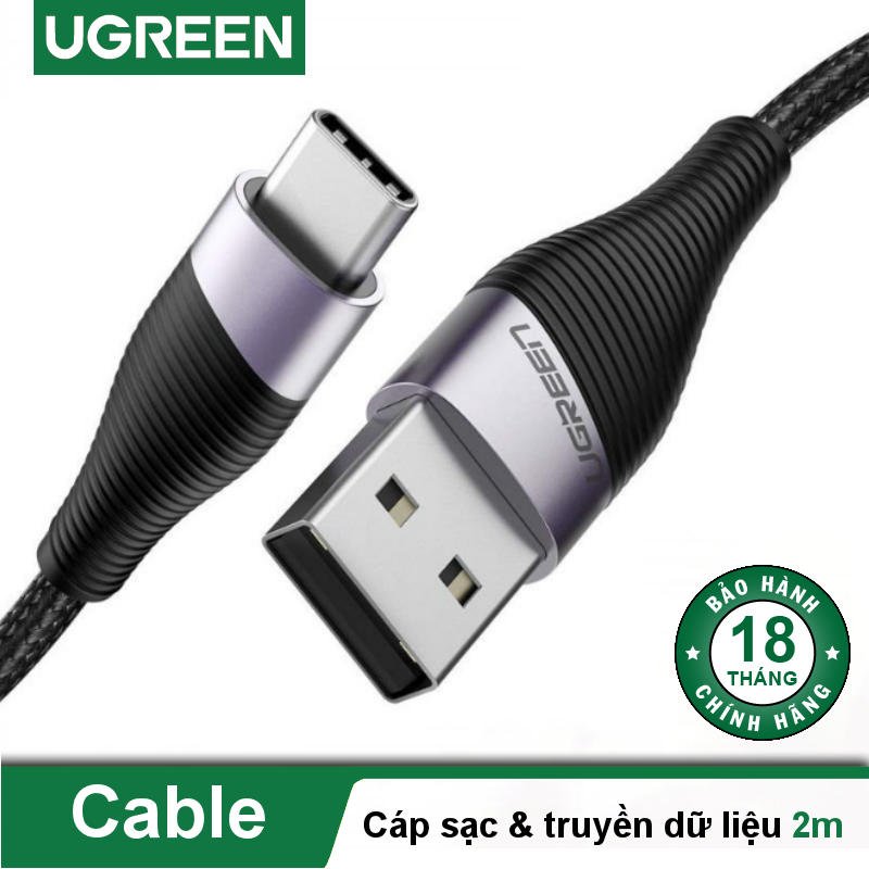 Dây cáp sạc và truyền dữ liệu, dài 0.5-2m UGREEN ED022 cổng USB type C, hỗ trợ sạc nhanh dòng 3A, vỏ bện nylon - Hàng nhập khẩu chính hãng