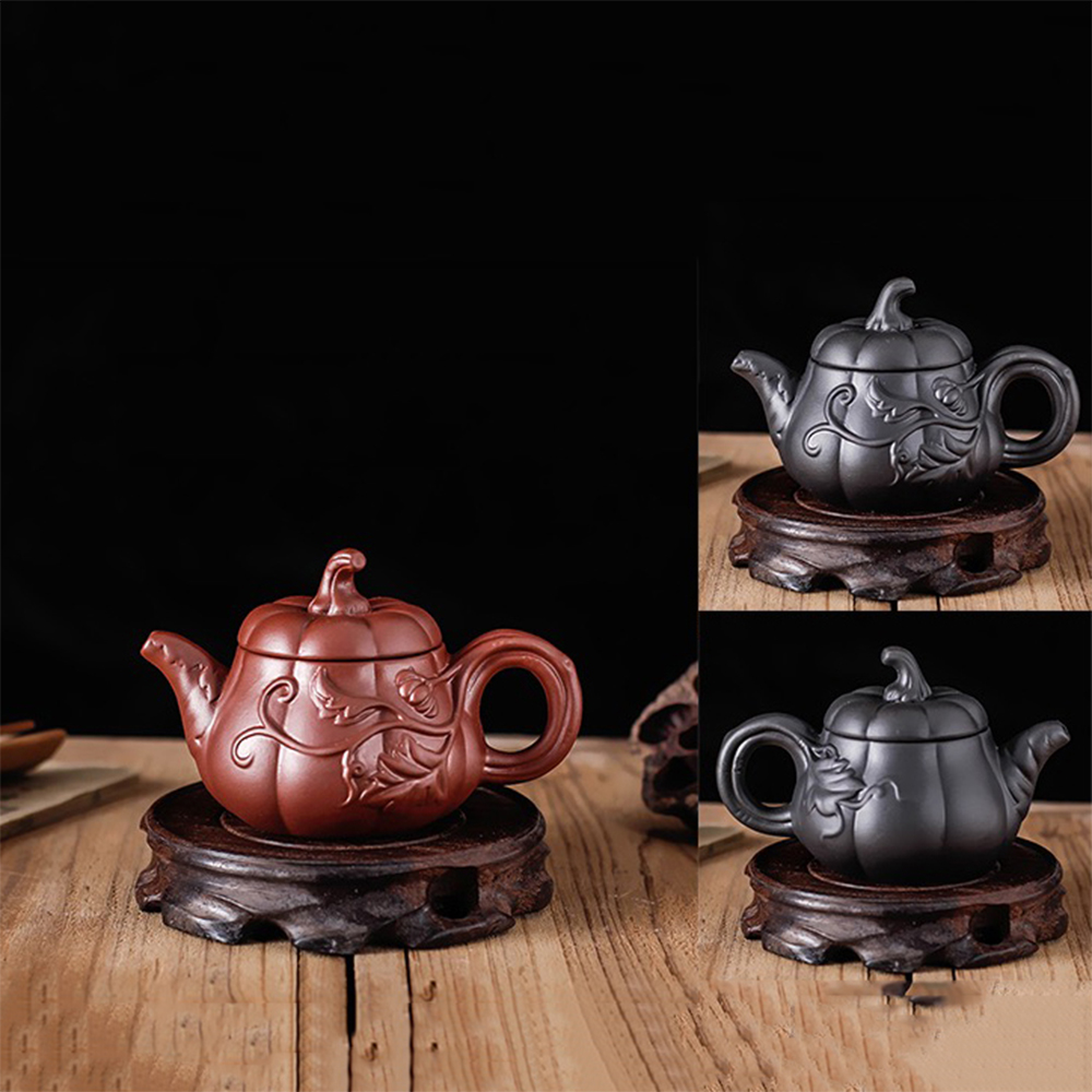 Ấm trà tử sa Nghi Hưng họa tiết dáng bí đỏ phụ kiện bàn trà trà đạo
