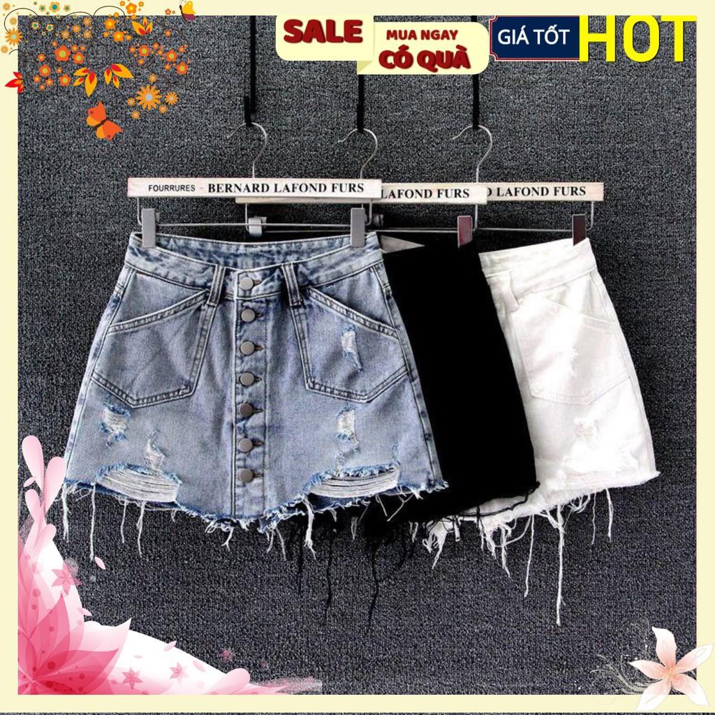 BÁN SỈ QUẦN VÁY JEAN RÁCH KHUY 2 MÀU ĐEN-XANH