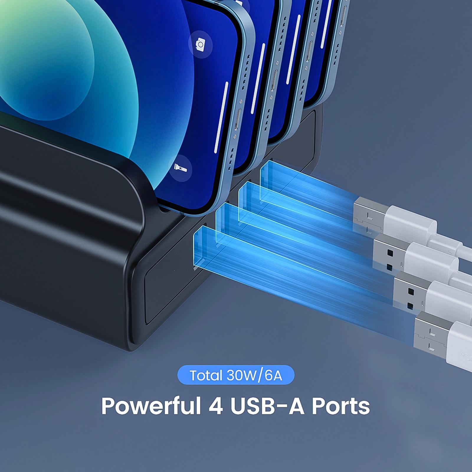 4-Port USB Charging Station Docking Stand Charger for Phones Tablets