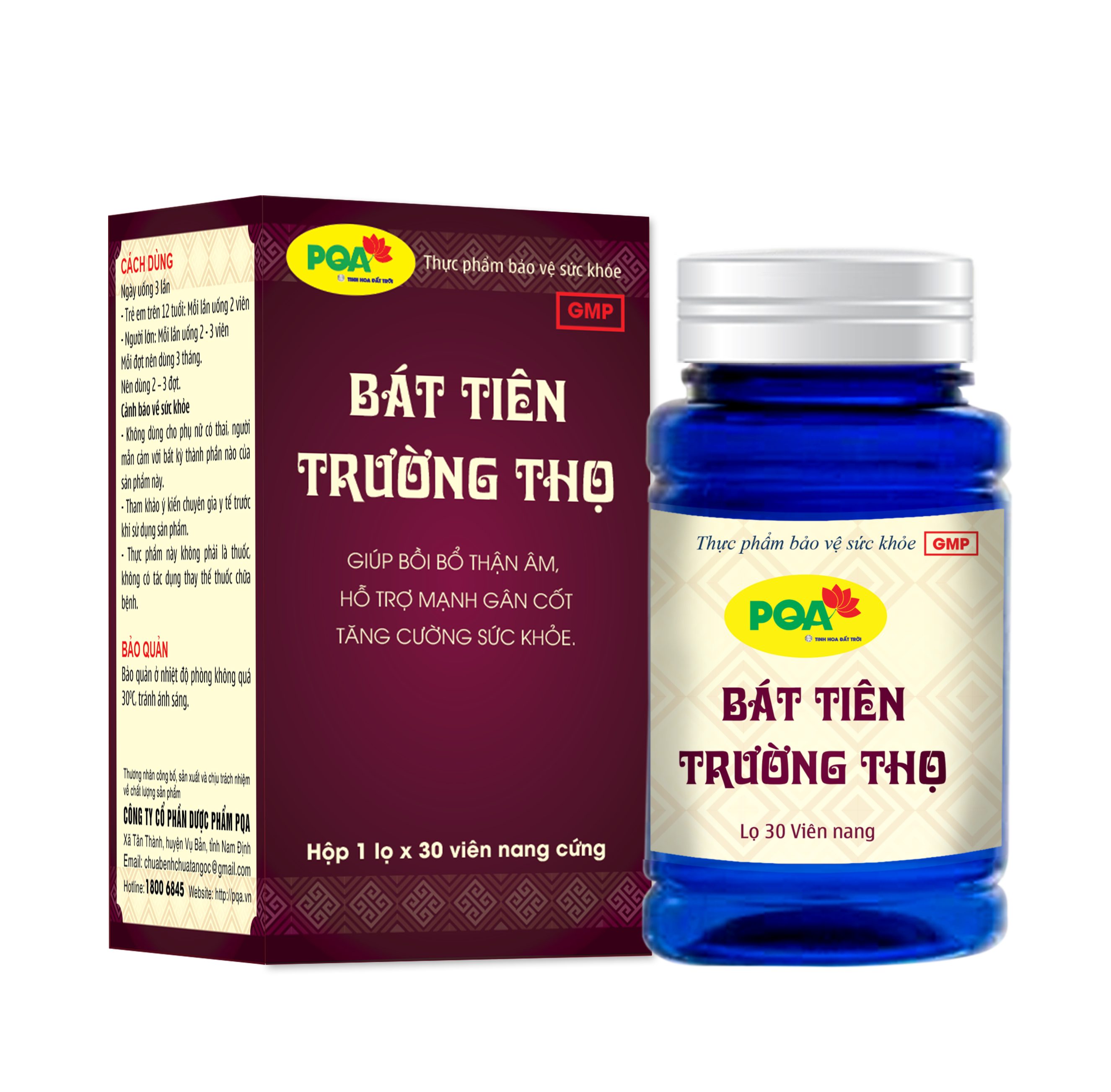 Viên nang Bát Tiên Trường Thọ PQA Giúp Bồi Bổ Thận Âm, Mạnh Gân Cốt Và Tăng Cường Sức Khỏe Hộp 30 Viên