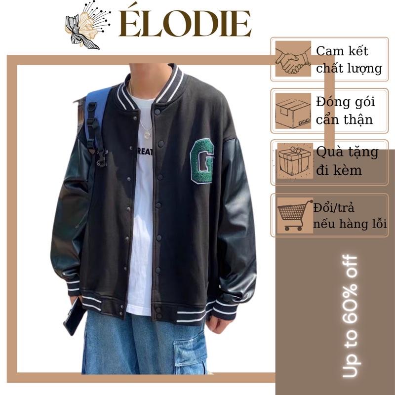 Áo Khoác Bomber Bóng Chày Phối Da Oversize Nam Nữ