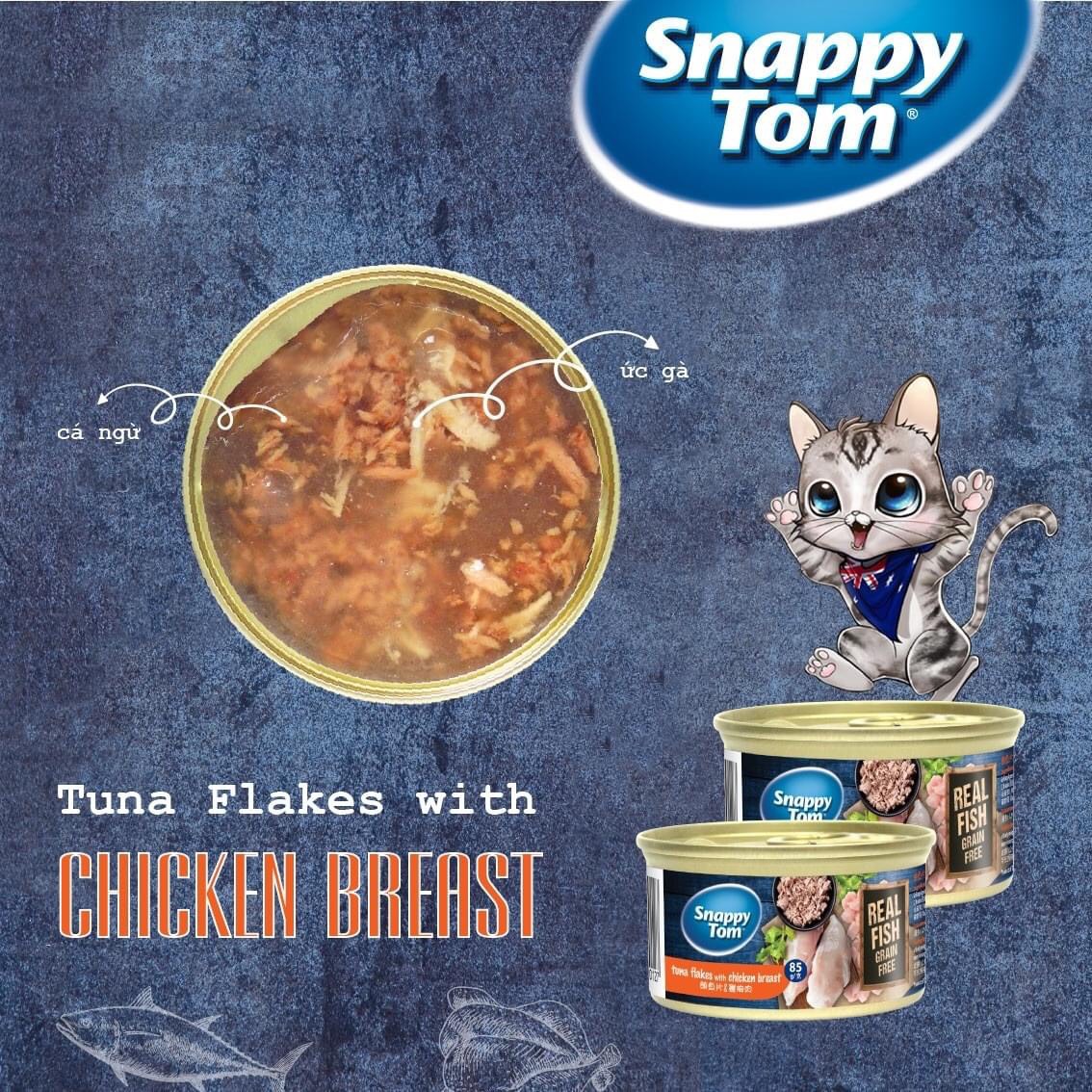 Pate Snappy Tom Premium 85g Cho Mèo Mọi Lứa Tuổi -Real Meat Grain Free Thùng 24 lon Mix Vị