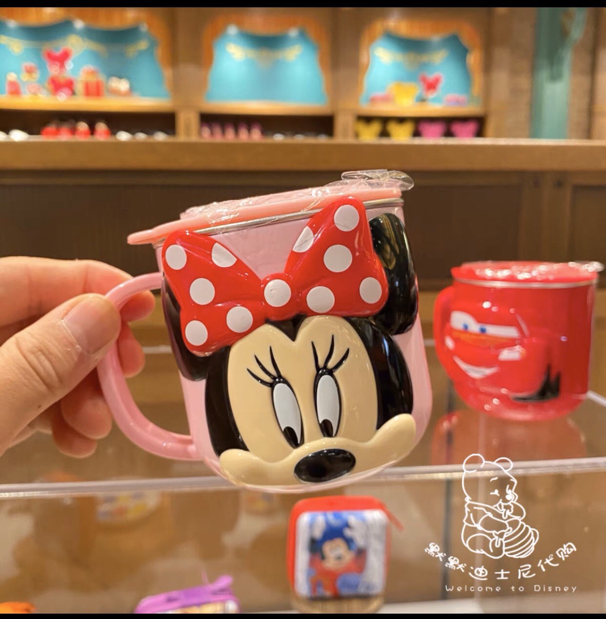 Ly inox giữ nhiệt , cốc có quai cầm 260ml hình chuột Minnie mouse nổi 3D màu hồng siêu cute cho trẻ em - PDM2302