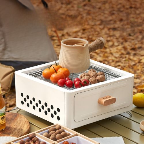 Combo bếp nướng BBQ màu trắng cao cấp kèm than tre nén 3kg ít khói, an toàn, tiện lợi di chuyển
