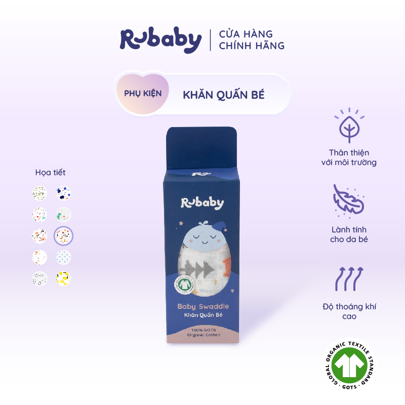 Khăn Quấn Em Bé Rubaby, Chất Liệu 100% Cotton Mềm Mại Thoáng Mát, Bảo Vệ Bé An Toàn - Moon &amp; Stars