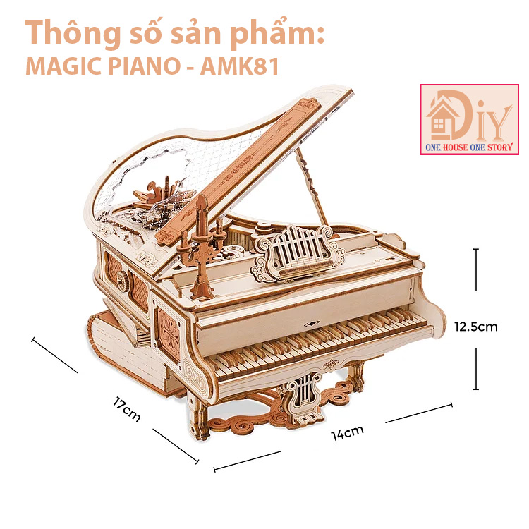 [Bản tiếng Anh]Hộp nhạc gỗ DIY - Đàn cơ động học Robotime ROKR Piano DIY Music Box 3D Wooden AMK81 tự lắp ráp bằng gỗ