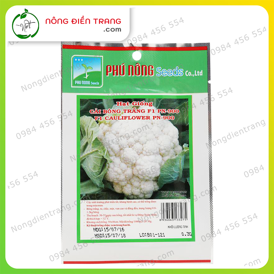 Hạt Giống Bông Cải Trắng F1 Phú Nông (Súp Lơ Trắng) - Gói 0.3G - Dễ Trồng, Chịu Nhiệt VTNN Nông Điền Trang