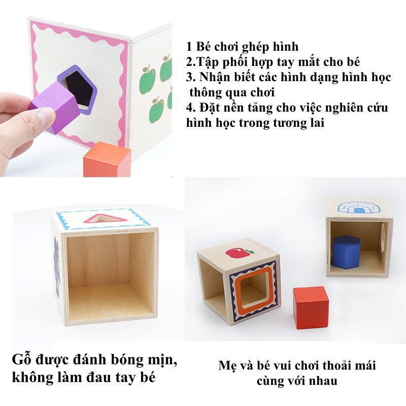 Đồ Chơi Gỗ Tháp Trí Lực 5 Tầng - Xếp Chồng - Thả Hình - Lồng Hộp