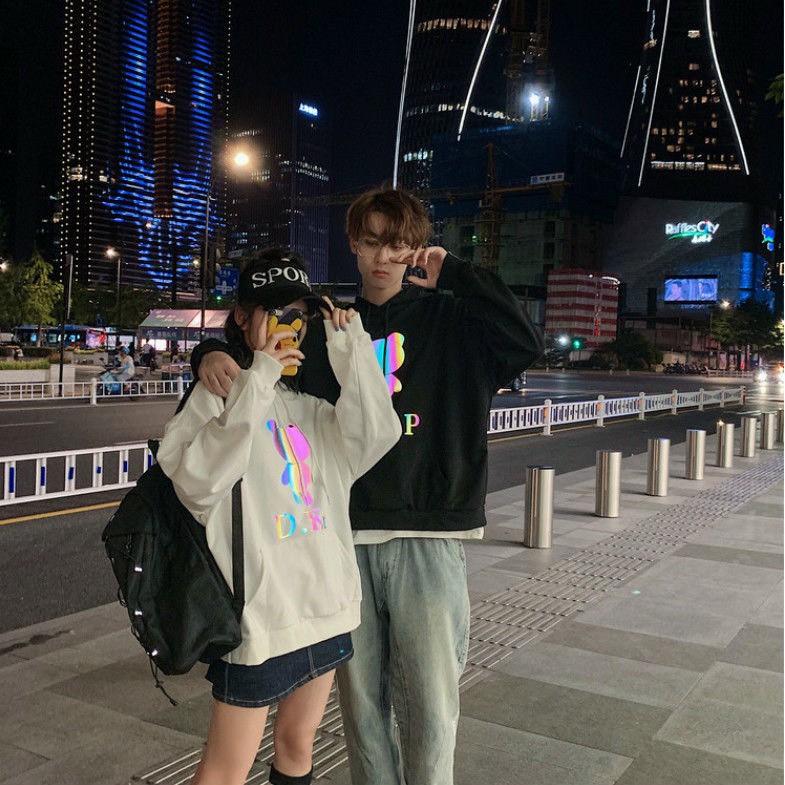 áo hodie gấu dkp phản quang 7 màu, Áo khoác Hoodie phản quang 7 màu DKP form dưới 70kg decan in xịn, Áo khoác nỉ phản quang gấu DKP unisex dáng rộng ulzzang quảng châu phong cách hàn quốc