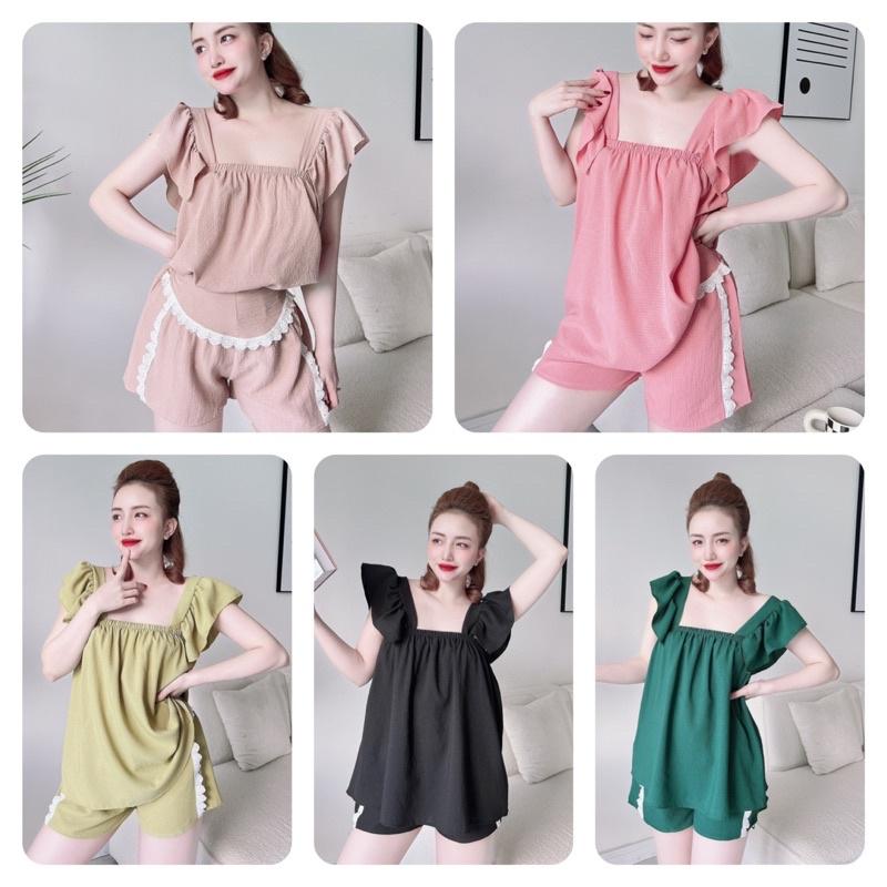 Trucmy2205 - Đồ Ngủ Nữ, Đồ Bộ Bigsize Nữ, vải Đũi, quần phối ren, Freesize 45-75kg, tuỳ chiều cao - HÌNH CHỤP THẬT