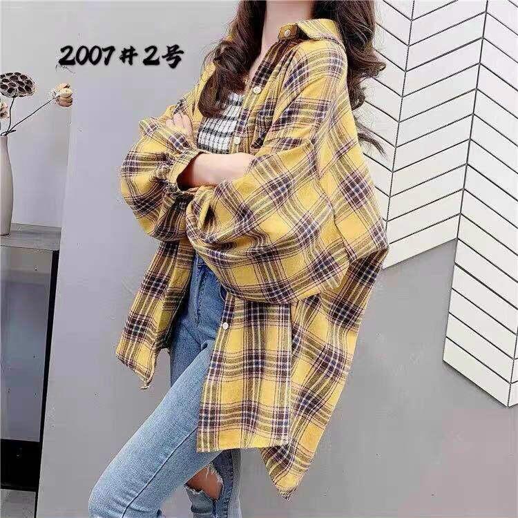 Áo sơ mi kẻ form rộng phong cách Hàn Quốc hàng Quảng Châu