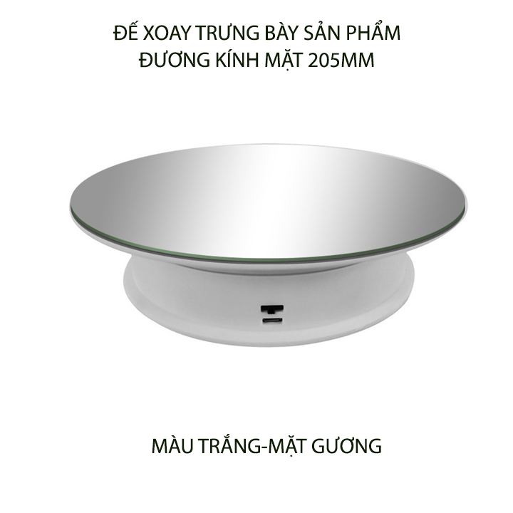 Đế xoay trưng bày sản phẩm, loại lớn 205mm mặt gương, có dây cấp nguồn