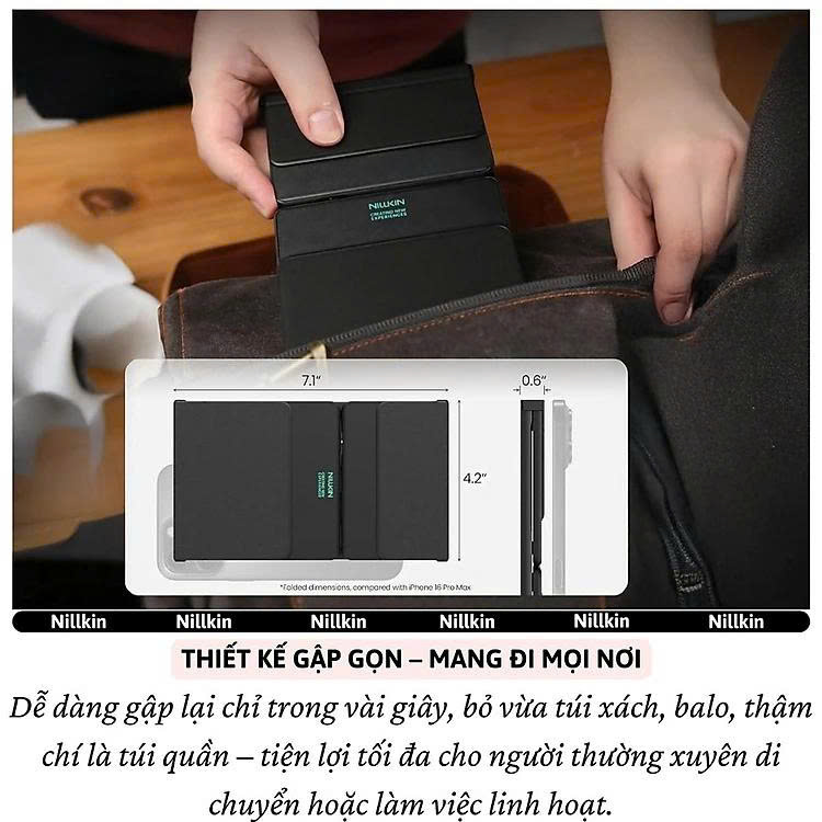 Bàn phím gấp gọn di động không dây bluetooth V5.2 tích hợp trackpad &amp; phím số hiệu Nillkin Cube Pocket - Nhỏ gọn, mỏng nhẹ, phím tắt thông minh, hỗ trợ Androids &amp; iOS, gõ thoải mái cho iPad cho iPhone, máy tính bảng, cho macbook, laptop - hàng nhập khẩu