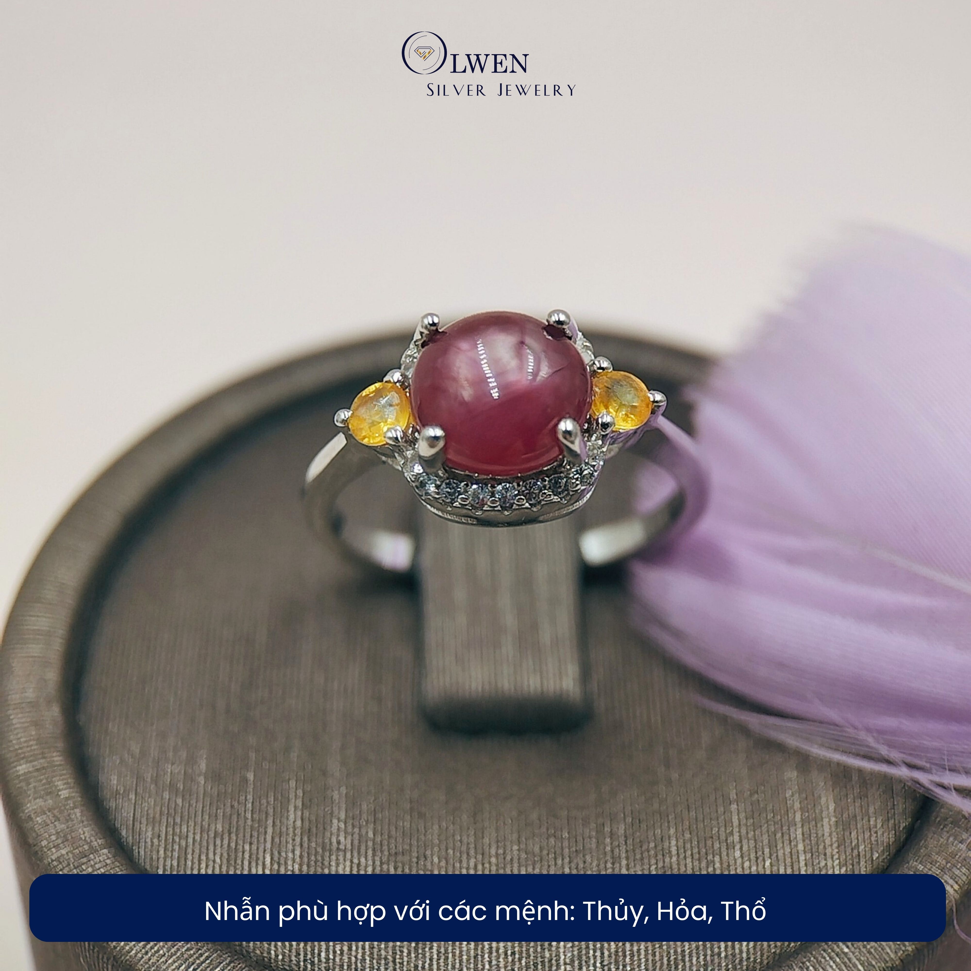 Set Trang Sức Bạc 925 Olwen Đính Đá Phong Thủy Ruby, Sapphire Sao