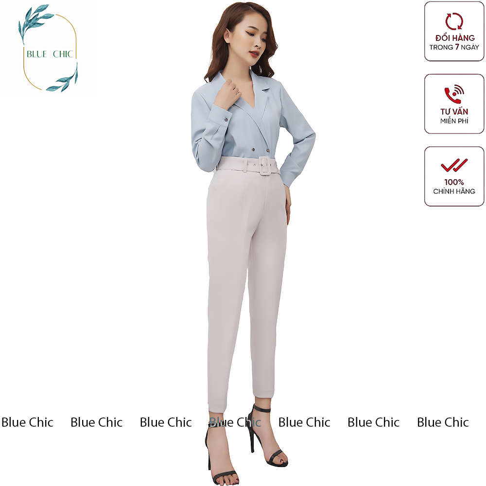 Quần baggy nữ Blue Chic lưng cạp cao đai rời đồ công sở đi học form đẹp màu đen be xám