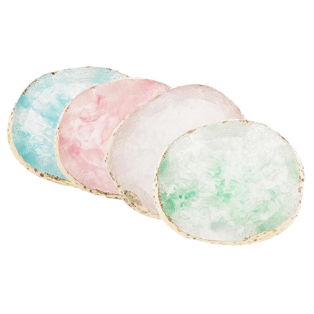 3x Gold Edge Imitation Agate Plate - Nail Art Coasters Cup Mat Pendant Blue