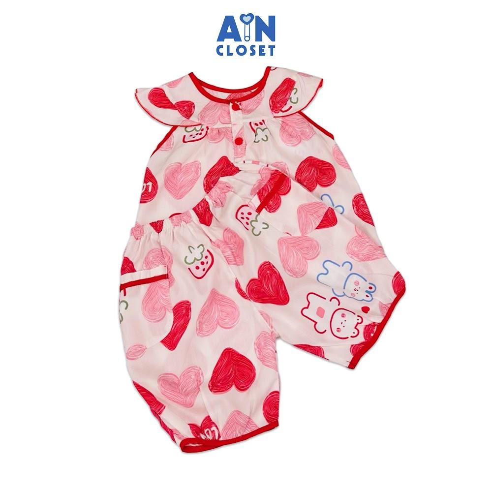 Bộ quần áo Lửng bé gái hoạ tiết Love Tim Hồng Lanh lụa - AICDBGPWIUSE - AIN Closet