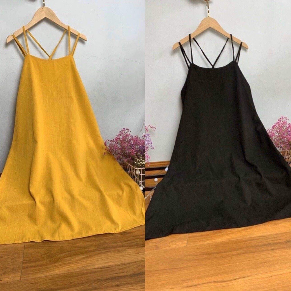 Váy 2 dây chất đũi xước cá tính đi biển- Váy 2 dây,đầm xuông - chất đũi lụa trơn basic nữ - VÁY ĐŨI SÁT NÁCH 2 DÂY 3 màu
