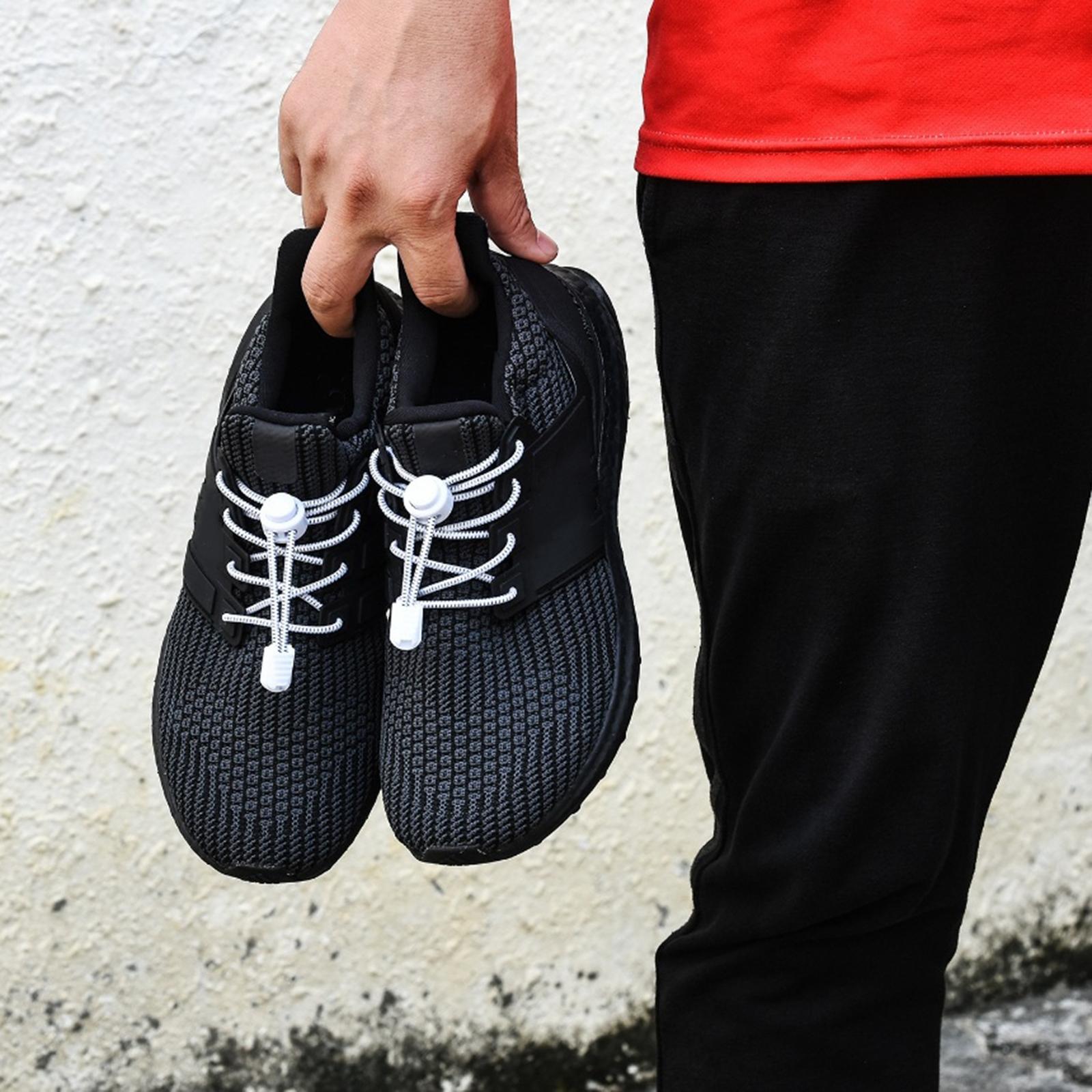 2xNo Tie Elastic Shoelaces Lock Laces Fastening Shoe Strings Black